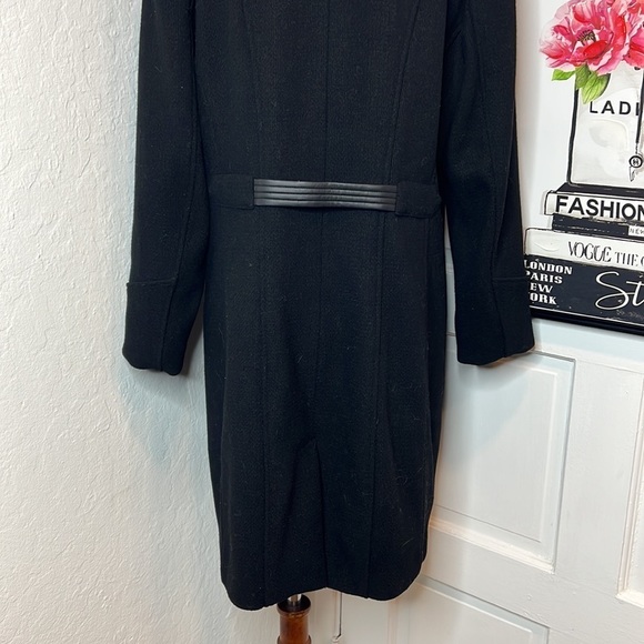 Karl Lagerfeld Black Wool Coat with Faux Leather Details Size L - Picture 5 of 8